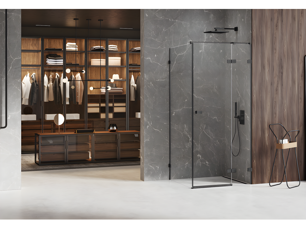 Black 80x120cm right-hand pivoting shower enclosure from Vertchez BLACK, front access