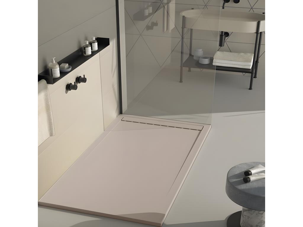 Sand-colored shower tray with smooth green finish from SMART, with colored grate - 190x80 cm