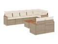 9-piece garden furniture set with cushions, beige woven resin