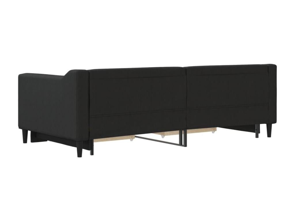 Daybed with trundle and drawers, black, 90x190 cm, fabric