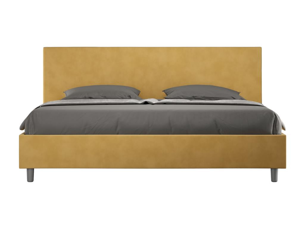 Vertchez size bed with 200x200 upholstered microfiber ochre slatted base Vertchez