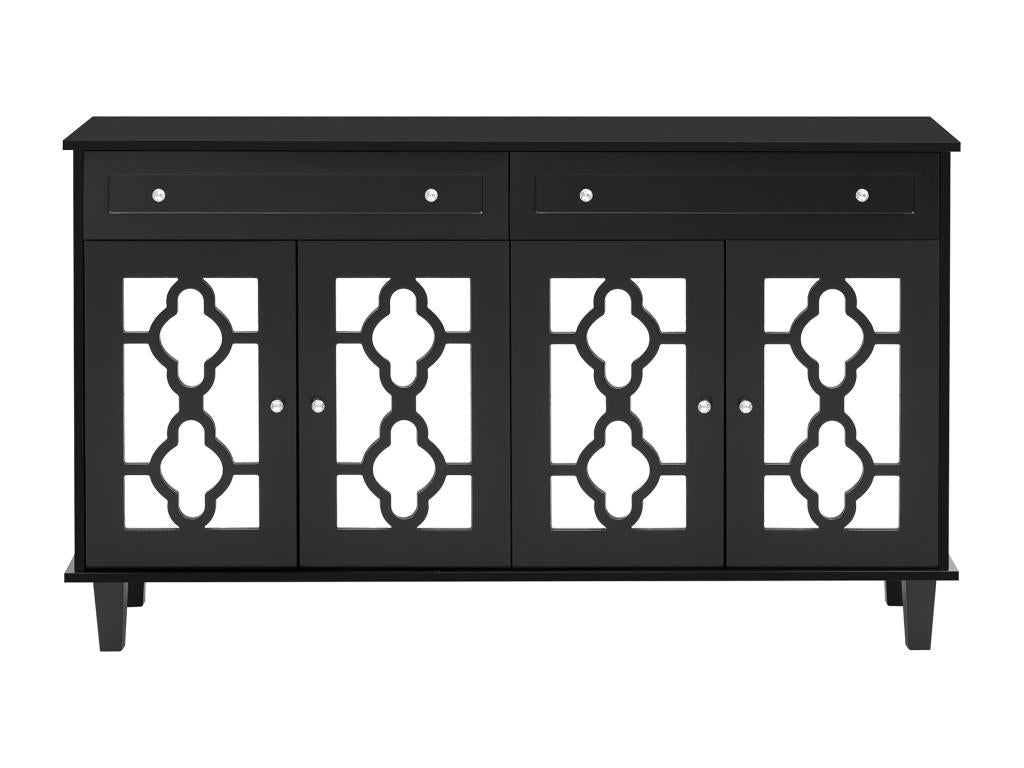 Low sideboard - 2 glass doors with 2 drawers and adjustable shelves - Black