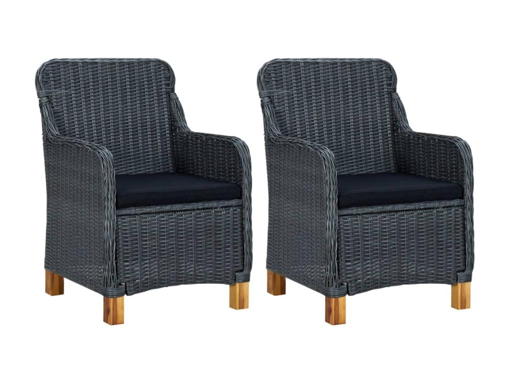 Garden chairs with cushions, 2 pcs, woven resin, dark grey