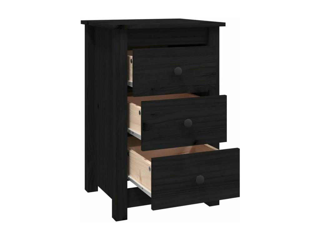 Black bedside table, 40x35x61.5 cm, solid pine wood