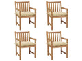 Set of 4 garden chairs and cushions, cream white, solid teak