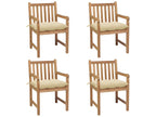 Set of 4 garden chairs and cushions, cream white, solid teak