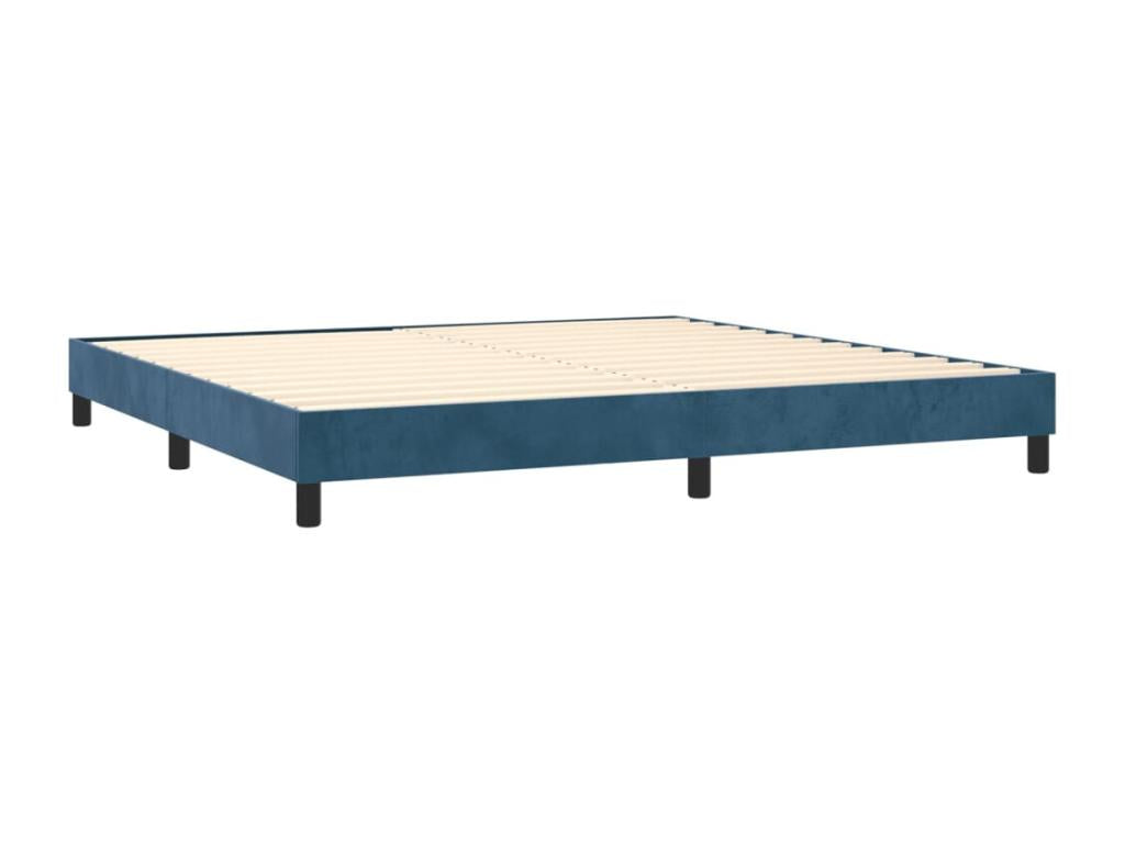 Upholstered bed base and mattress, dark blue, 200x200cm, velvet