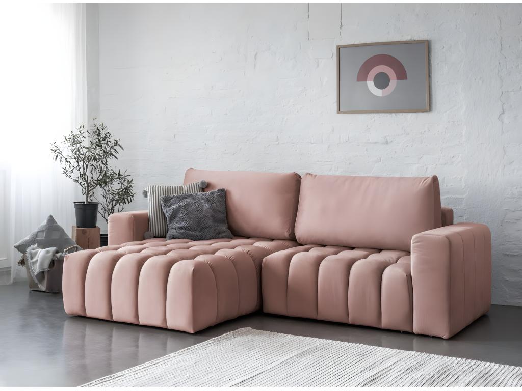 Greenchez 250cm quilted pink copper velvet designer convertible sofa with left-hand corner