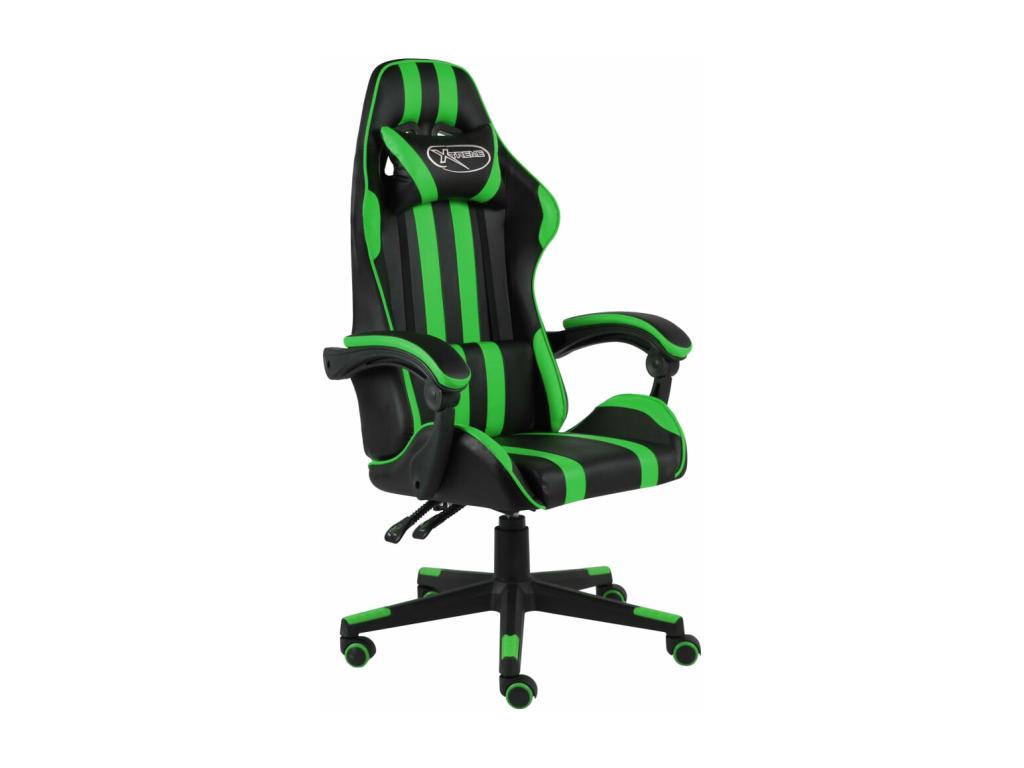Black and green faux leather gaming chair