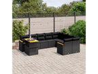 10-piece garden furniture set with cushions, black woven resin