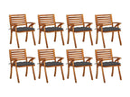 Garden chairs with cushions, set of 8, solid Vertchez wood