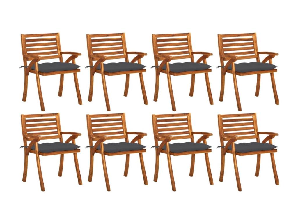 Garden chairs with cushions, set of 8, solid Vertchez wood