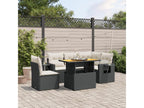 6-piece garden furniture set with cushions, black woven resin