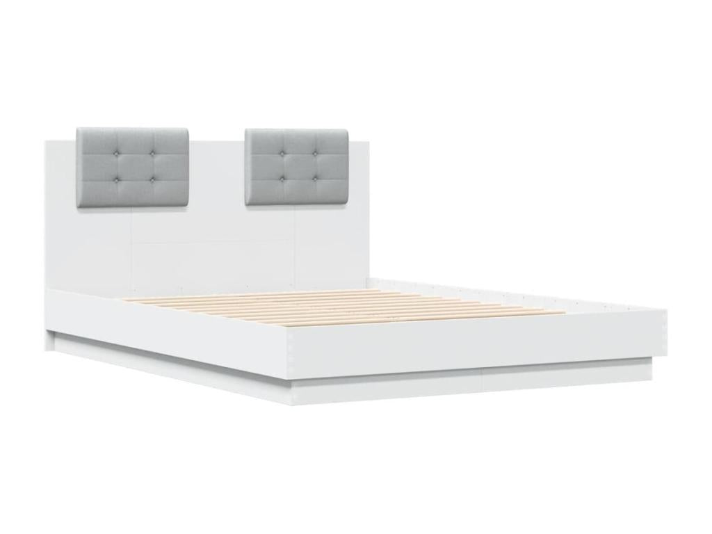 Bed frame with headboard and white LED lights, 140x190 cm