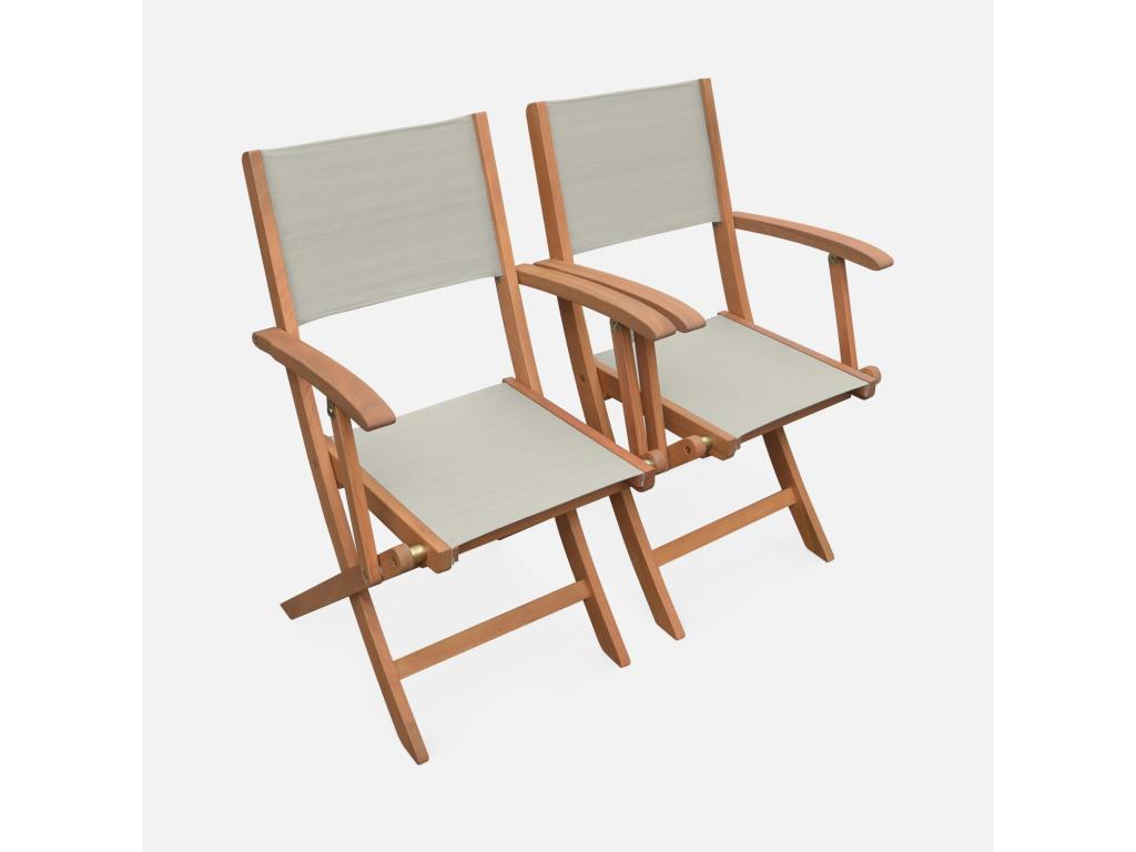 Garden armchairs in wood and textilene - Vertchez Grey Vertchez - 2 folding armchairs in oiled eucalyptus wood and textilene
