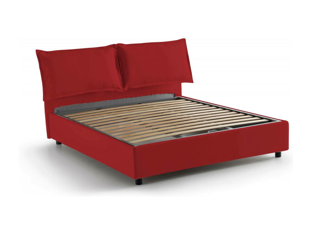 Vertchez Double Bed, Storage Bed with Fabric Upholstery, Made in Italy, Front Opening, Suitable for a 140x200 cm Mattress, Red