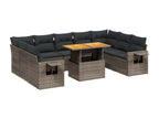 10-piece garden furniture set with cushions, grey woven resin
