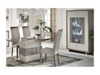 Vertchez - Living Room Set with Extendable Table, 2-Door Display Cabinet with LED Lighting, Metallic and Matte Grey