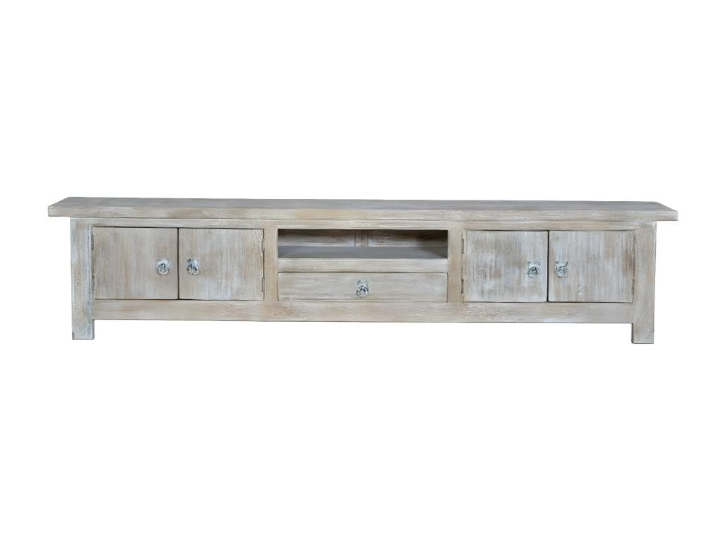 TV stand with 1 drawer, white wood, 230x50x44cm - Vertchez