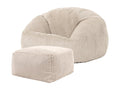 Classic pouf and matching footstool in beige pebble ribbed velvet - Vertchez