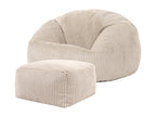 Classic pouf and matching footstool in beige pebble ribbed velvet - Vertchez