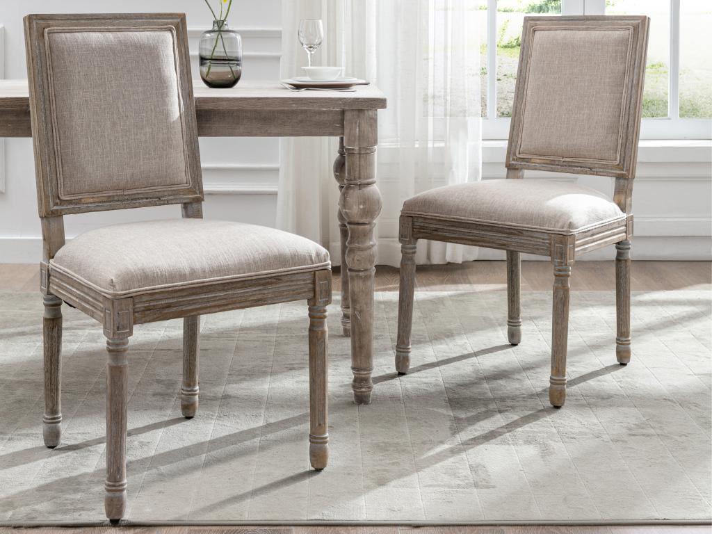 Set of 6 fabric and rubberwood chairs - Beige - Vertchez