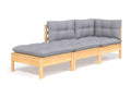 3-piece garden furniture set with grey cushions. Solid pine wood.