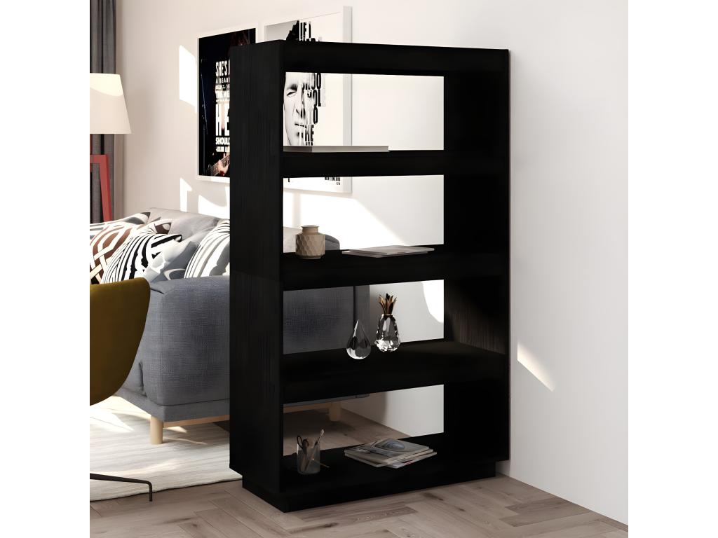 Bookshelf/Room Divider, Black, 80x35x135 cm, Solid Pine