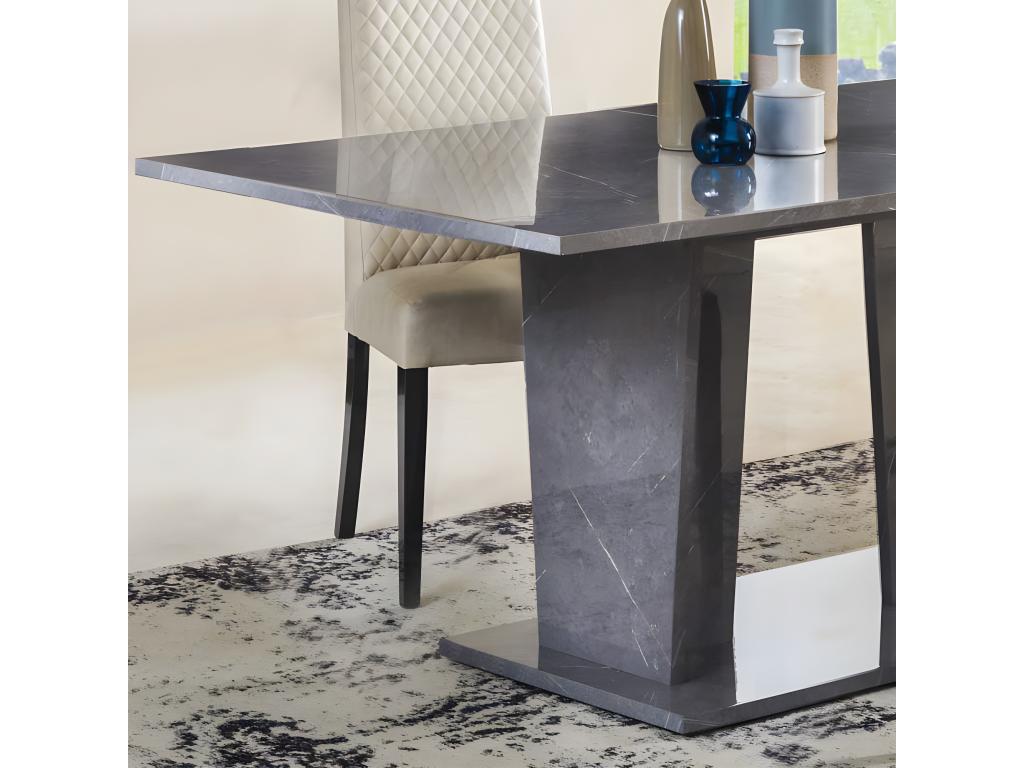 Dining table 180/225 cm glossy grey marble - Vertchez - L 180/225 x W 100 x H 76 cm