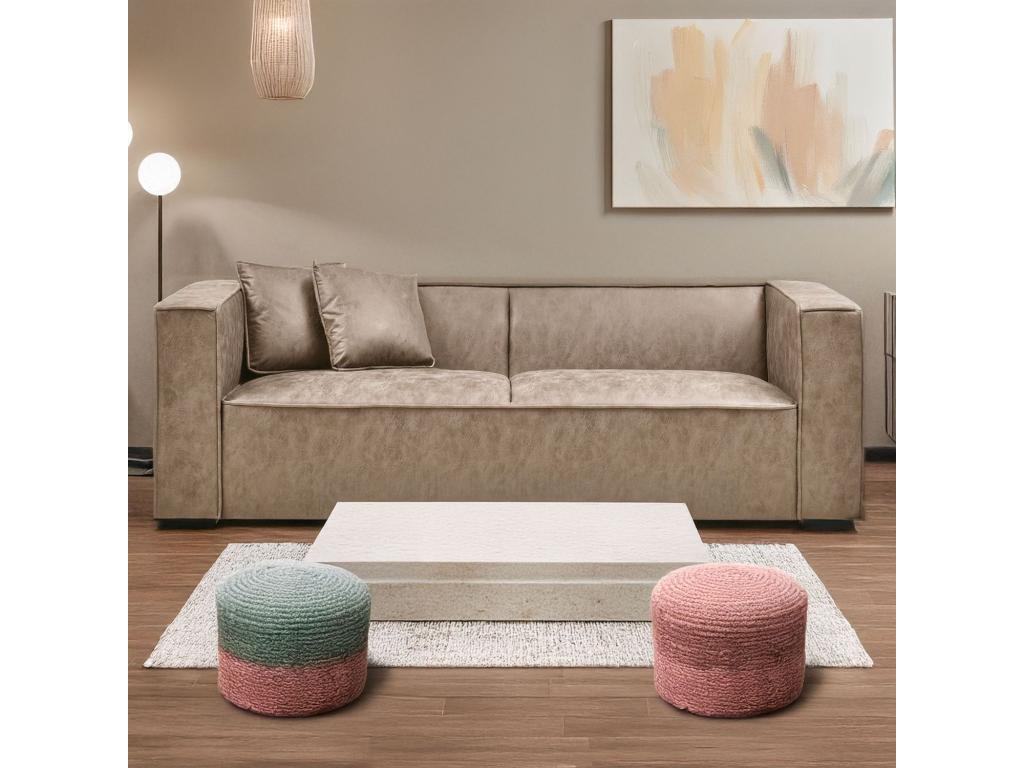 Macao 3-seater straight sofa in vintage beige faux leather fabric