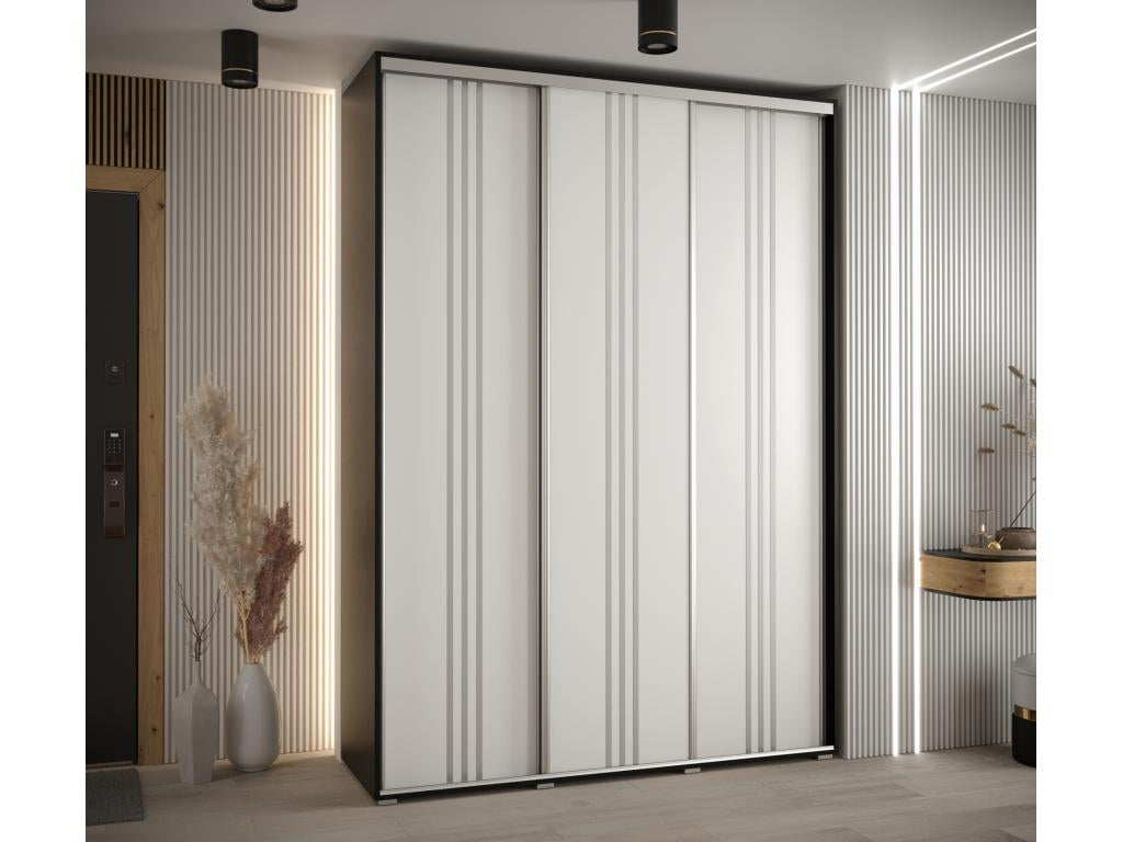 Vertchez 6-door sliding wardrobe, 235.2/180/45 cm, 3 doors, Black/White/Silver