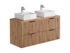 Wall-hung, grooved bathroom vanity unit with countertop basin - Light natural - W120 cm - Vertchez
