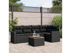6-piece garden furniture set with cushions, black woven resin