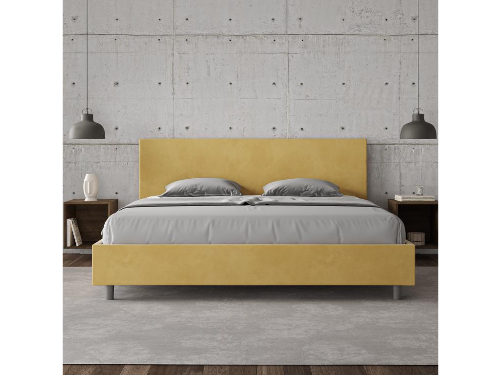Vertchez size bed with 200x200 upholstered microfiber ochre slatted base Vertchez