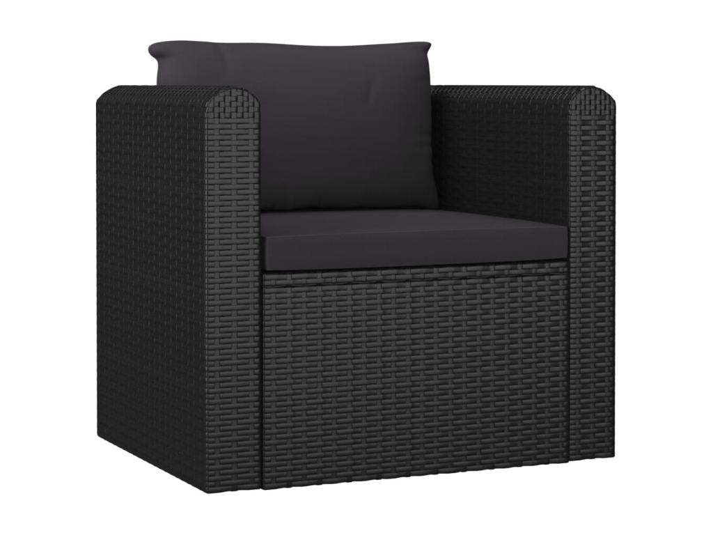7-piece garden furniture set with cushions, black woven resin
