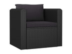 7-piece garden furniture set with cushions, black woven resin