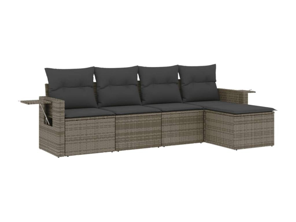 5-piece garden furniture set with grey resin wicker cushions