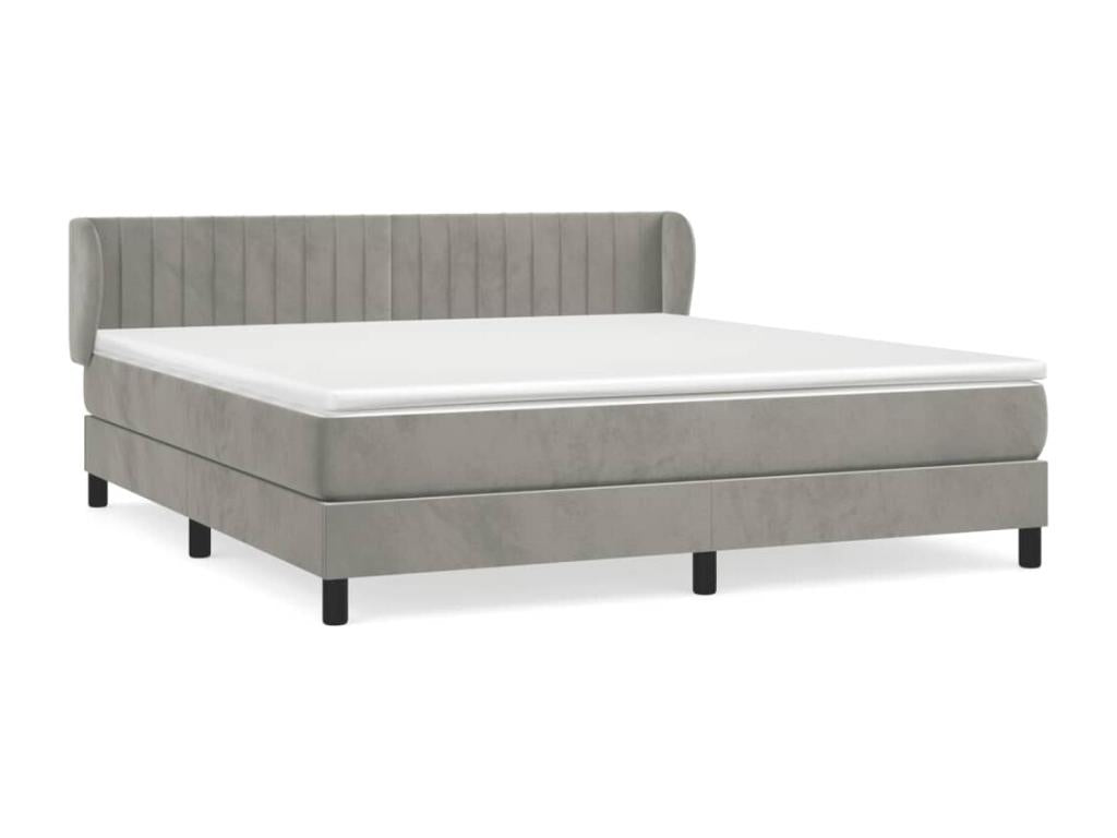 Upholstered bed base and mattress, light grey, 180x200cm, velvet