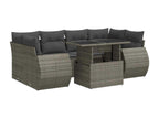 7-piece garden furniture set with cushions, grey woven resin
