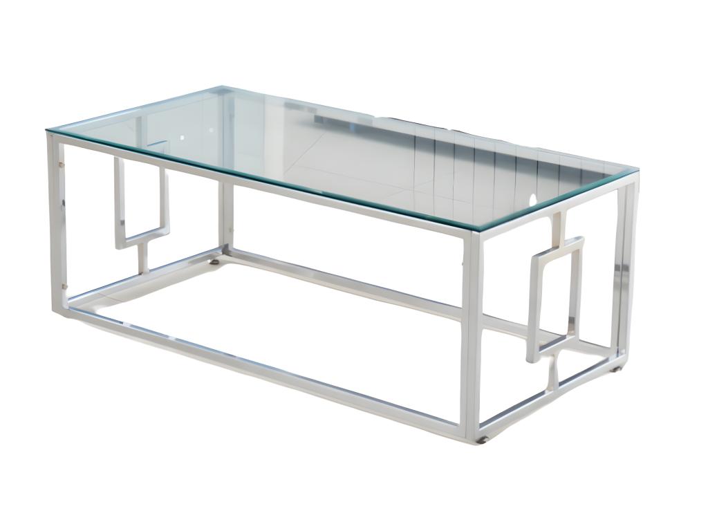 Coffee table with transparent glass top and chrome legs, 120 cm - Vertchez