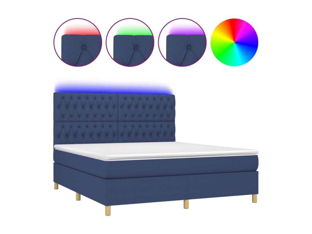 Bed base in Vertchez with bed and mattress and blue LED light, 180x200 cm, fabric