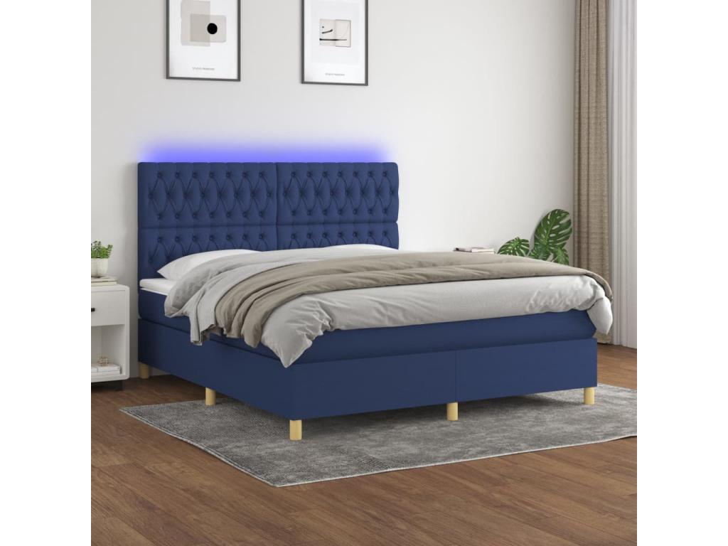 Bed base in Vertchez with bed and mattress and blue LED light, 180x200 cm, fabric