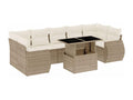8-piece garden furniture set with cushions, beige woven resin