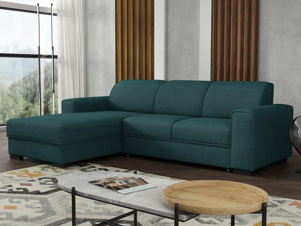 Vertchez 186 Turquoise Corner Sofa with Sleeping Function and 260x182cm Sleeping Box