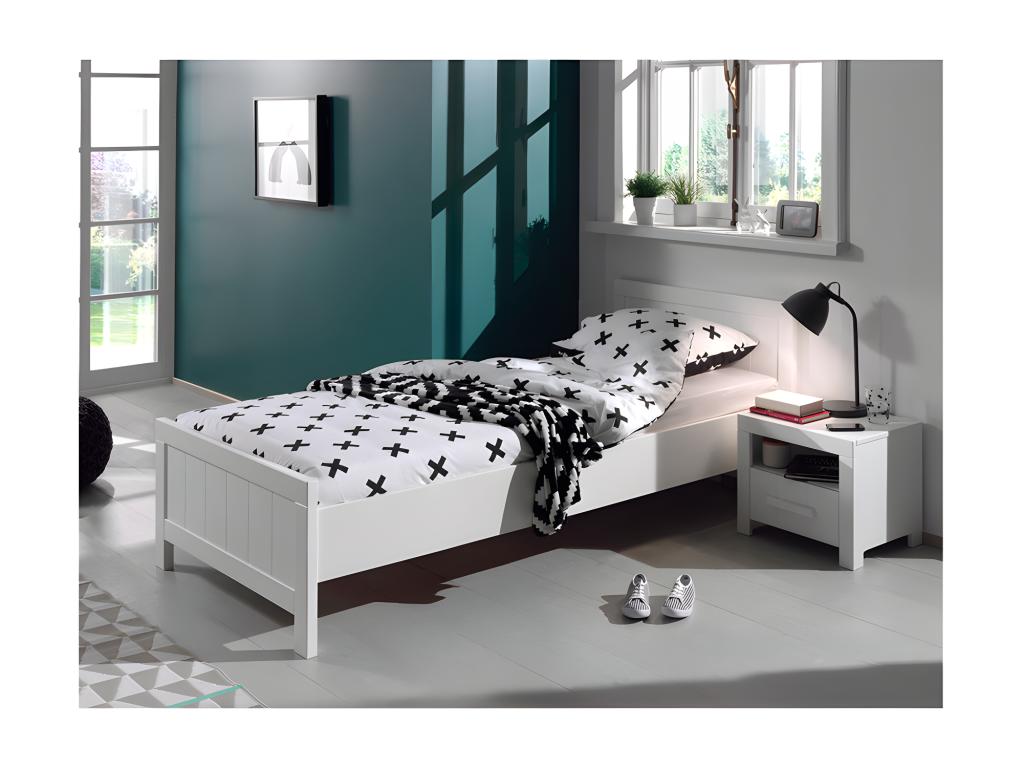 Greenchez 90x200cm White Children's Bed Set with Slatted Base and Bedside Table