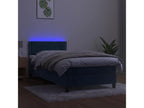 Upholstered bed base and mattress with LED lighting, dark blue, 90x200cm, velvet
