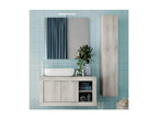 Wall-hung vanity unit 92cm White Pine with basin, LED mirror, and column - Vertchez