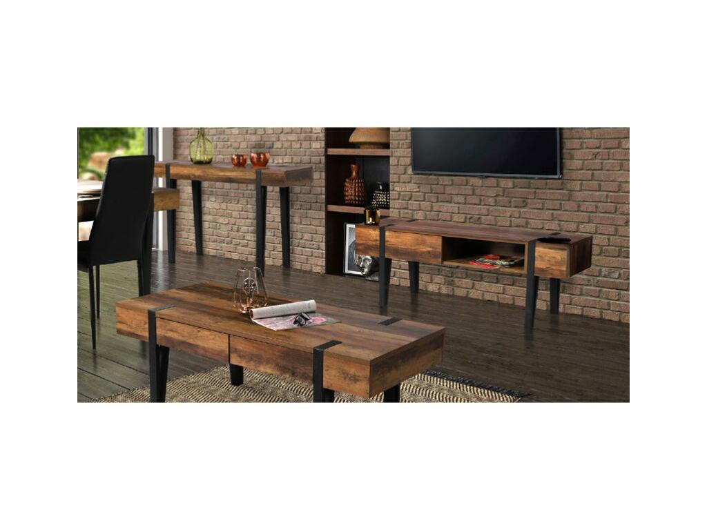 TV stand with drawer, wood and metal, Vertchez