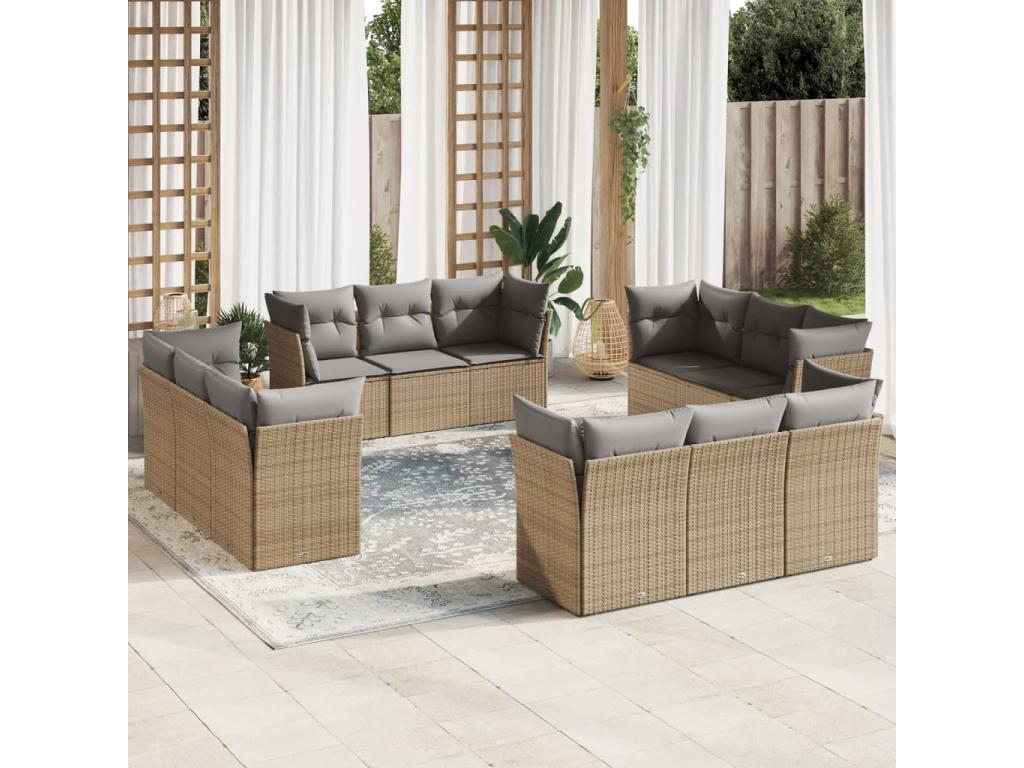 Garden furniture set with cushions, 12 pieces, beige woven resin