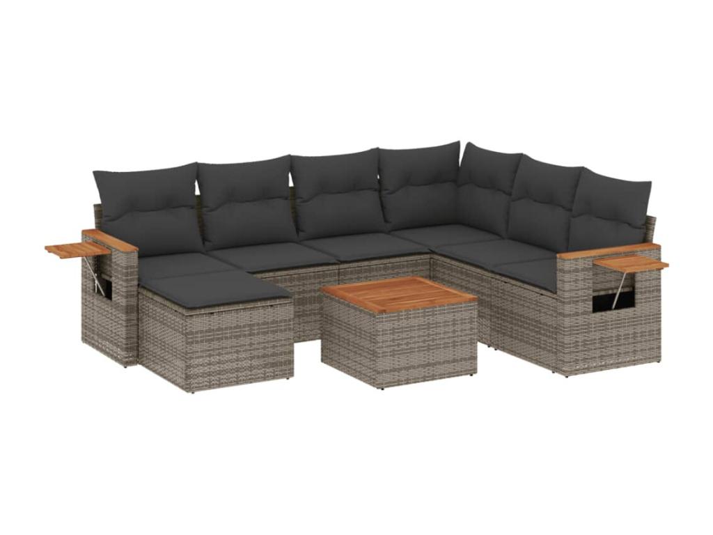 8-piece garden furniture set with grey resin wicker cushions